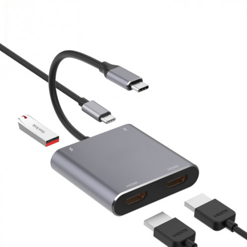 4 en 1 Type-C à Dual HDMI + Adaptateur Hub USB + Type-C SH7284415-35