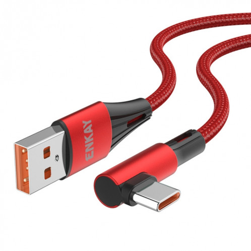 Enkay 66W USB vers USB-C / TYPE-C ELBOW 6A Protocole complet Câble de données de charge rapide, longueur: 2m (rouge) SE602B1338-37