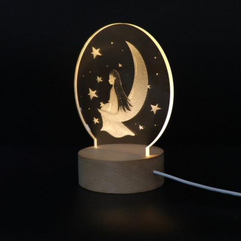 Atmosphère 3D Lumière Décorative Acrylique Intérieur Sculpté LED Night Light Lampe de Table Fille Créative (Moon Girl) SH401L767-35
