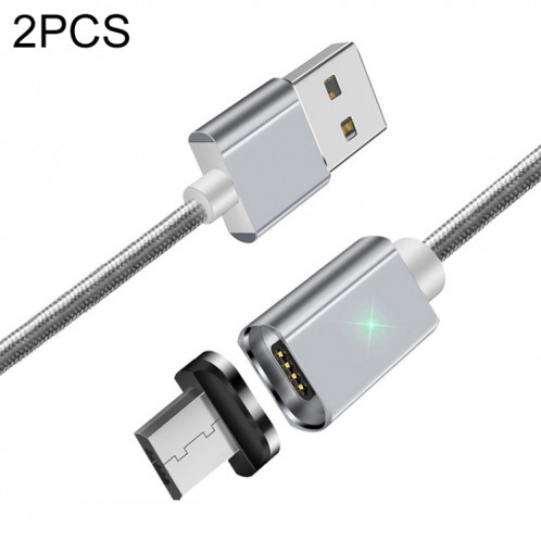 2 PCS Essope Smartphone Charge rapide et câble magnétique de transmission de données avec tête magnétique micro USB, longueur du câble: 1m (argent) SH406A813-37