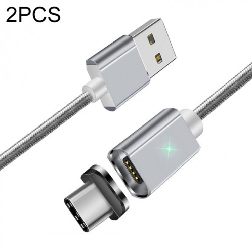 2 PCS Essope Smartphone Chargement rapide Carte de transmission de données avec connecteur magnétique USB-C / Type-C, Longueur du câble: 1m (argent) SH409A1350-37