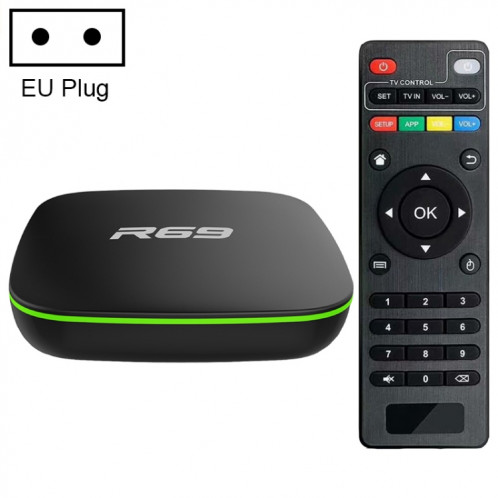 R69 1080P HD Smart TV BOX Android 4.4 Lecteur multimédia avec télécommande, Quad Core Allwinner H3, RAM : 1 Go, ROM : 8 Go, WiFi 2,4 G, LAN, prise UE SH41EU57-312
