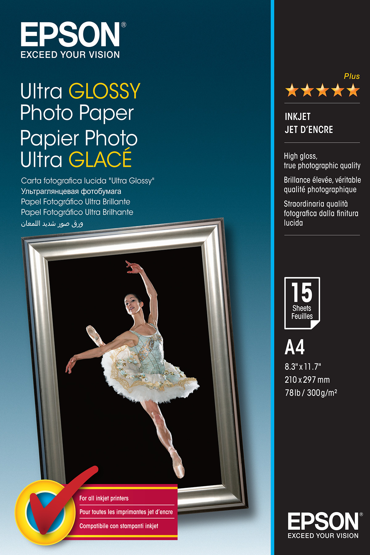 Papier Epson Ultra glacé 300g, A4 15 feuilles