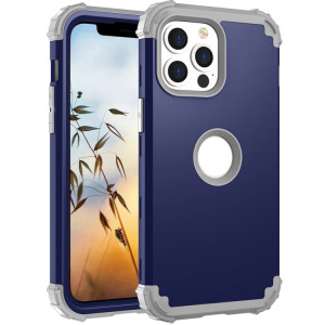 3 en 1 PC + Cas de protection en silicone pour iPhone 13 Pro (bleu marine + gris) SH503A1398-20