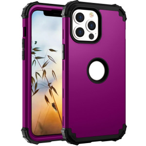 3 en 1 PC + PC + Silicone Cas de protection pour iPhone 13 Pro (Purple foncé + noir) SH503E834-20