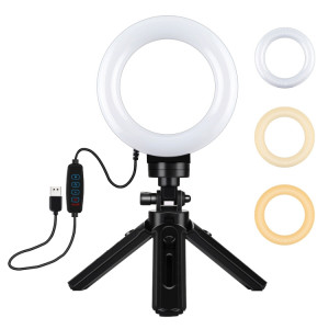 PULUZ 4,7 pouces 12cm USB 3 modes Dimmable Anneau LED Vlogging Photographie Lumières Vidéo + Kit de montage de trépied de poche avec tête de trépied à chaussure froide (Noir) SP058B1028-20
