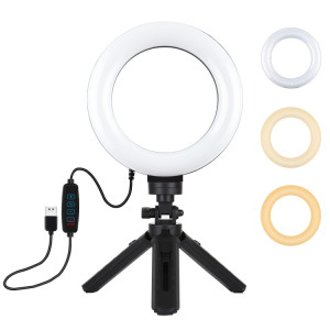 PULUZ 6.2 pouces 16cm USB 3 modes Dimmable Anneau LED Vlogging Photographie Lumières vidéo + Kit de montage de trépied de poche avec tête de trépied à chaussure froide (Noir) SP059B544-20