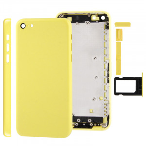Châssis de boîtier complet / couvercle arrière avec plaque de montage et bouton de sourdine + bouton d'alimentation + bouton de volume + plateau de carte SIM nano pour iPhone 5C (jaune) SC707Y225-20