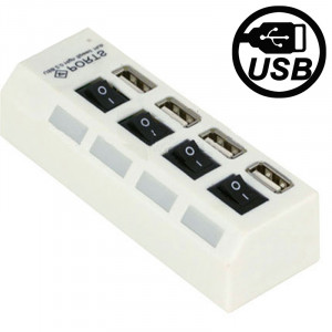 Hub USB 2.0 haute vitesse 4 ports avec commutateur et 4 LED, Plug and Play (Blanc) SH0208534-20