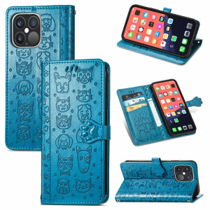 Étui de cuir horizontal de chat et de chien mignon avec support et portefeuille et portefeuille pour iPhone 13 Pro (Bleu) SH002C1371-20