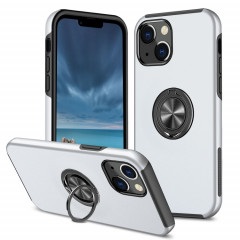 PC + TPU Cas de protection magnétique antichoc avec porte-bague invisible pour iPhone 13 (argent)