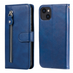 Mode Calf Texture Zipper Horizontal Flip Coatier Coffret avec Stand & Card Slots & Portefeuille Fonction pour iPhone 13 (Bleu)