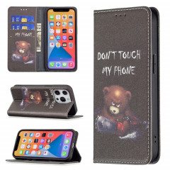 Modèle de dessin coloré Invisible Horizontal Horizontal Flip PU Coque en cuir PU avec porte-carte et portefeuille pour iPhone 13 Pro (Bear)