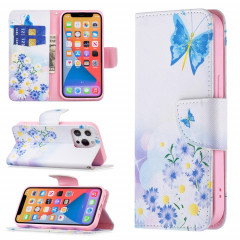 Modèle de dessin coloré Horizontal Flip Cuir Coffret avec porte-cartes et portefeuille pour iPhone 13 (amour papillon)