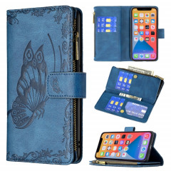 Boîtier de gaufrage de papillon volant Zipper Horizontal Flip Cuir Toot avec porte-cartes et portefeuille pour iPhone 13 Pro (Bleu)