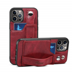 TPU + étui de protection antichoc sur le cuir PU avec des fentes de cartes et une sangle à main pour iPhone 13 (rouge)