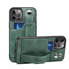 TPU + étui de protection antichoc sur le cuir PU avec machines à sous cartes et sangle à main pour iPhone 13 (vert)