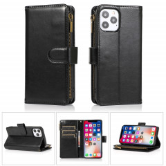Étui de cuir horizontal de texture horizontal de texture de texture de cheval et de portefeuille et portefeuille à glissière pour iPhone 13 Pro (Noir)