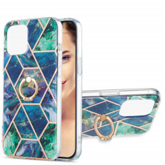 Épissage de galvanoplastie Modèle de marbre Dual-côté IMD TPU Case antichoc avec porte-bague pour iPhone 13 Pro (bleu vert)