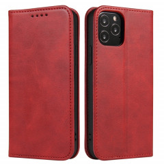 Texture de mollet Horizontal Horizontal Horizontal Boîtier avec porte-cartes et portefeuille pour iPhone 13 Pro (rouge)