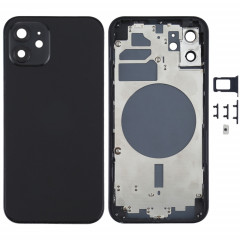 Couvercle arrière du boîtier avec plateau pour carte SIM, touches latérales et objectif de l'appareil photo pour iPhone 12 (noir)