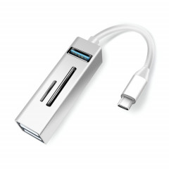 15102 5 en 1 USB-C / Type-C vers USB3.0 + Adaptateur HUB pour lecteur de carte SD / TF (Argent)