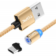 TOPK AM23 2m 2.4A Max USB vers Micro USB Câble de Charge Magnétique Tressé en Nylon avec Indicateur LED (Or)