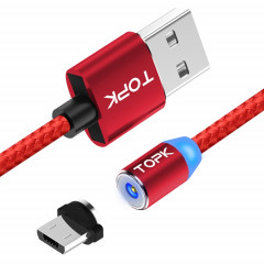 TOPK AM23 2m 2.4A Max USB vers Micro USB Câble de Charge Magnétique Tressé en Nylon avec Indicateur LED (Rouge)