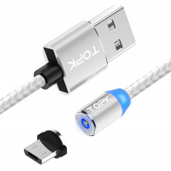 TOPK AM23 2m 2.4A Max USB vers Micro USB Câble de Charge Magnétique Tressé en Nylon avec Indicateur LED (Argent)