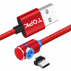 TOPK AM30 Câble de charge magnétique coudé à 90 degrés USB vers micro USB 2 m 2,4 A max avec indicateur LED (rouge)
