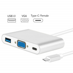L'adaptateur Hub USB Type C vers VGA 3-en-1 prend en charge les tablettes et ordinateurs portables USB Type C pour Macbook Pro / Google ChromeBook (Argent)
