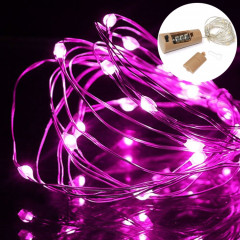 10 pièces LED bouteille de vin liège fil de cuivre guirlande lumineuse IP44 lampe de décoration de vacances étanche, style: 2m 20LEDs (lumière rose)