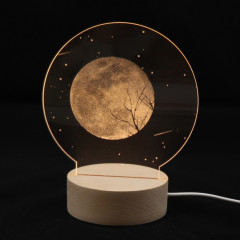 Atmosphère 3D Lumière Décorative Acrylique Intérieur Sculpté LED Night Light Lampe de Table Fille Créative (Pleine Lune)
