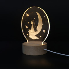 Atmosphère 3D Lumière Décorative Acrylique Intérieur Sculpté LED Night Light Lampe de Table Fille Créative (Moon Girl)