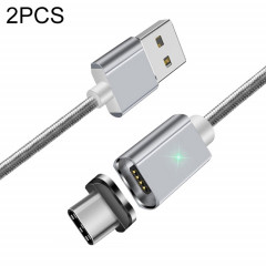 2 PCS Smartphone Smartphone Smartphone rapide Câble de transmission de données avec connecteur magnétique USB-C / type C, longueur du câble: 2m (argent)