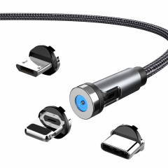 CC56 8 broches + Type-C/USB-C + Micro USB Interface magnétique Bouchon anti-poussière Câble de chargement de données rotatif, longueur de câble : 1 m (noir)