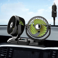 F621 Tourne-disque rotatif pour voiture Ventilateur à double tête silencieux pour voiture, modèle : allume-cigare 12 V