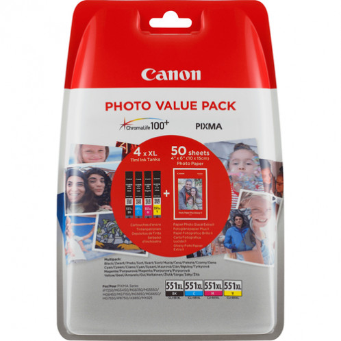 Canon CLI-551XL Photo Value Pack C/M/Y/BK PP-201 10x15cm 50f. 233844-02