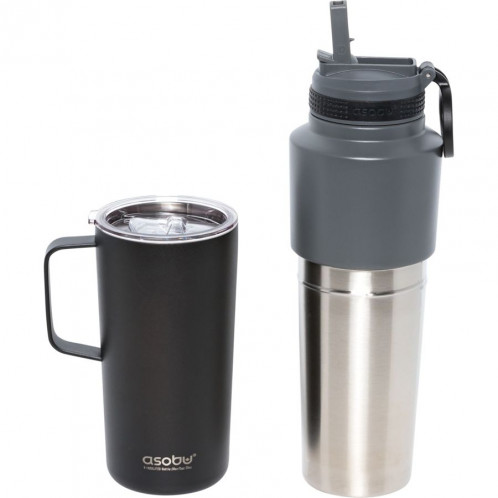 Asobu Twin Pack Bottle avec Mug noir, 0.9 L + 0.6 L 766439-02