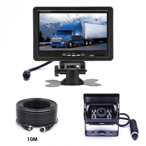 F0505 7 pouces HD voiture 18 LED IR moniteur de rétroviseur de caméra de recul, avec câble de 10 m SH110559-09
