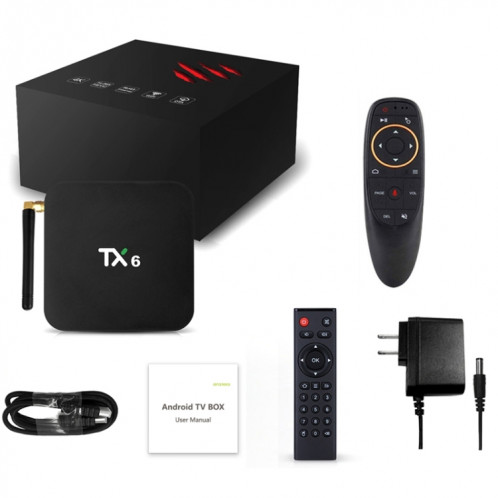 TX6 HD TV Boîte Media Player, Android 7.1 / 9.0, Allwinner H6, hauteur de 1,5 GHz, ARM-CORE CORTEX-A53, 4GB + 32GB, Support Bluetooth, WiFi, RJ45, Fiche UE SH64EU1212-07