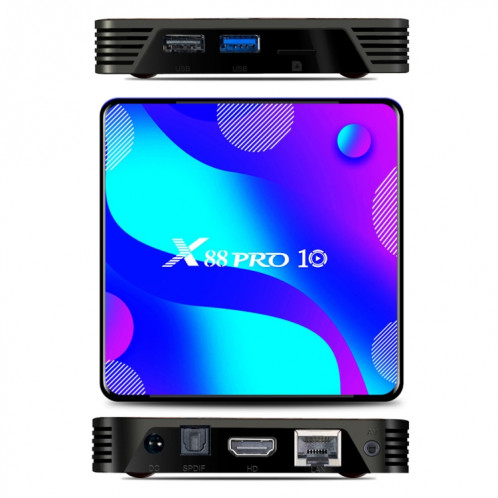 X88 Pro 10 4K Ultra HD Android TV Box avec télécommande, Android 10.0, RK3318 Quad-Core 64bit Cortex-A53, 4 Go + 128 Go, prise en charge Bluetooth / WiFi double bande / carte TF / USB / AV / Ethernet (prise SH55US1432-011