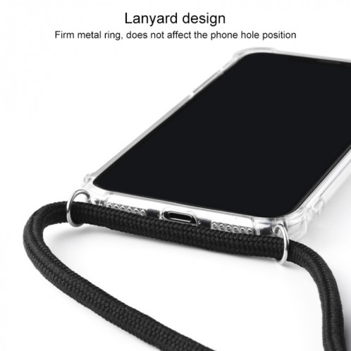 Coque pour téléphone portable Trasparent TPU à quatre coins et anti-chute avec cordon pour iPhone 11 Pro Max (Noir Bleu) SH303B179-08