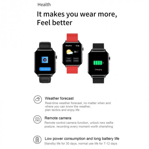 E86 1,7 pouce TFT Color Screen Smart Watch Smart Smart, Support Surveillance de l'oxygène sanguin / Surveillance de la température corporelle / Diagnostic médical de l'AI, Style: Bracelet TPU (Noir) SH101B41-024