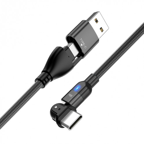 PD 60W TYPE-C / USB-C à TYPE-C / USB-C + USB 180 degré Câble de données de chargement de plombage, longueur: 1m (noir) SH101C1719-07