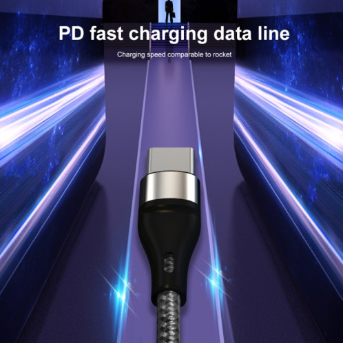 PD 60W USB-C / TYPE-C à USB-C / Type-C Chargement rapide du câble de données tressé de nylon, Durée du câble: 1m (noir) SH601A1902-08