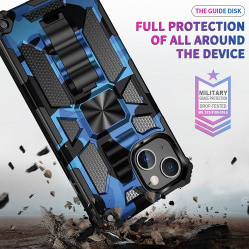 Camouflage Armure antichoc TPU + PC Cas protecteur magnétique avec support pour iPhone 13 (bleu) SH502D401-05