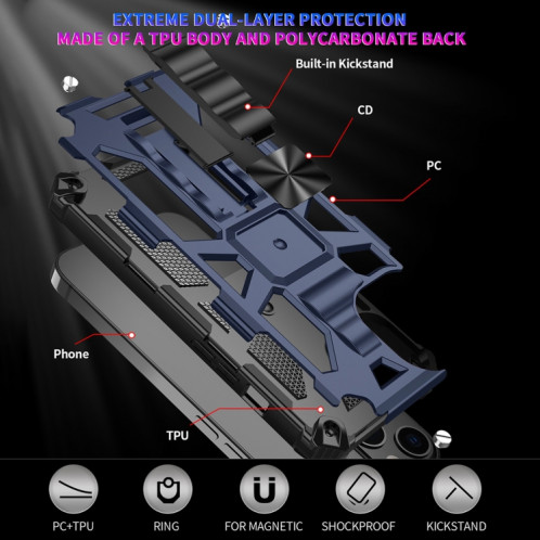 Armure antichoc TPU + PC Cas de protection magnétique avec support pour iPhone 13 mini (noir) SH801A753-06