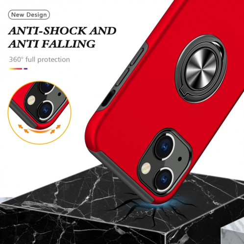 Cas protecteur magnétique PC + TPU avec porte-bague invisible pour iPhone 13 (rouge) SH802B323-07
