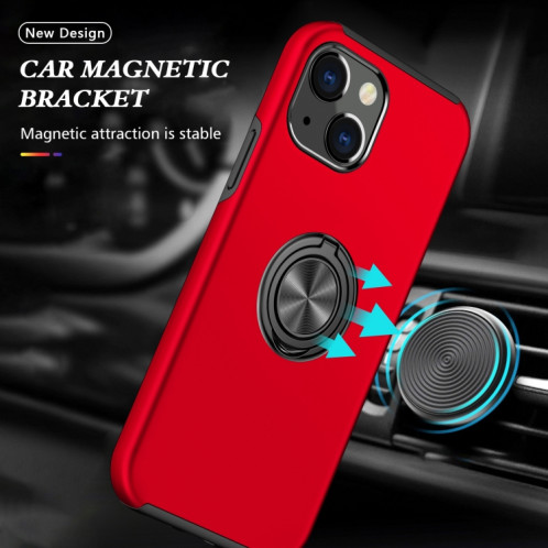 Cas protecteur magnétique PC + TPU avec porte-bague invisible pour iPhone 13 (rouge) SH802B323-07